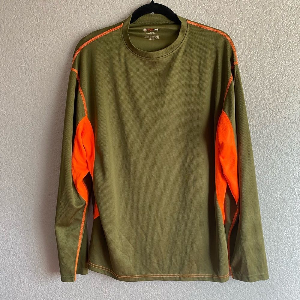 Heat Last Weatherproof Technology Men’s Long Sleeve Shirt – Olive/Orange – XL